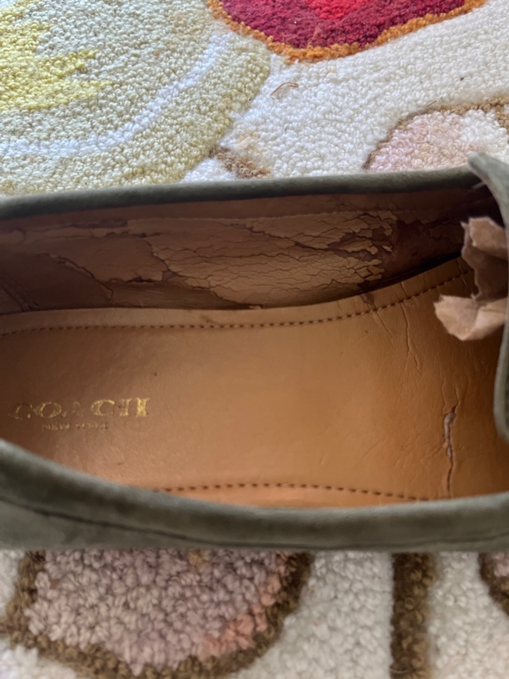 Coach Olive Green Suede Loafers with Gold Horsebit - Picture 3 of 3